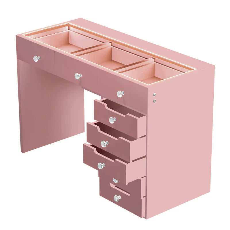 Pink Vanity Desk - 8 Storage Drawers