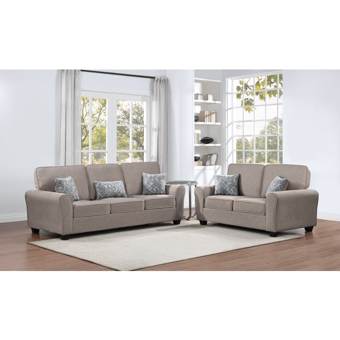 2PC Fabric Comfort Cushioned Flared Round Arm Sofa Set