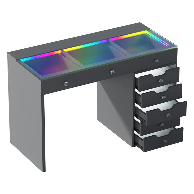 Black Vanity Desk - 8 Storage Drawers