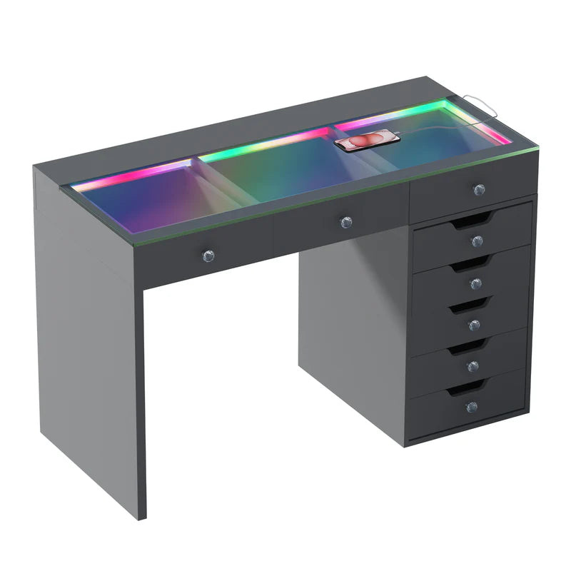 Black Vanity Desk - 8 Storage Drawers