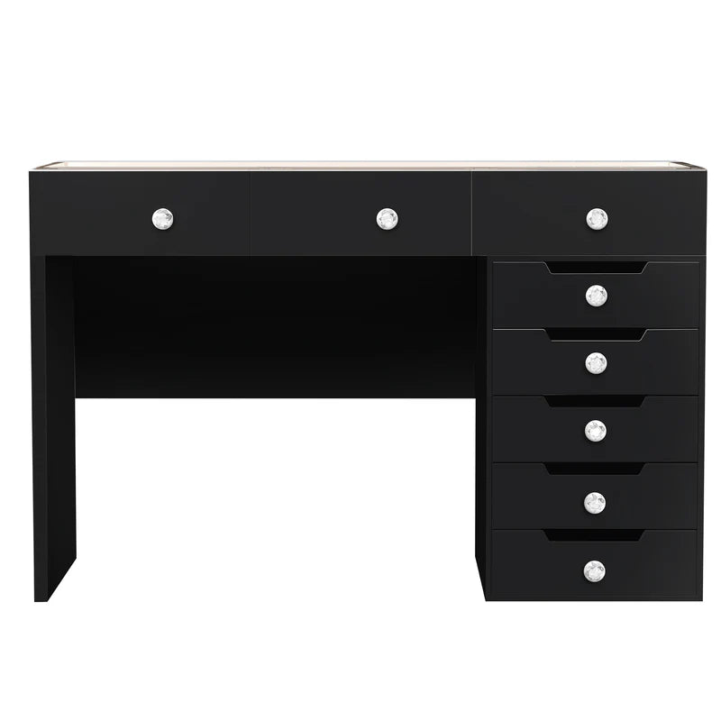 Black Vanity Desk - 8 Storage Drawers