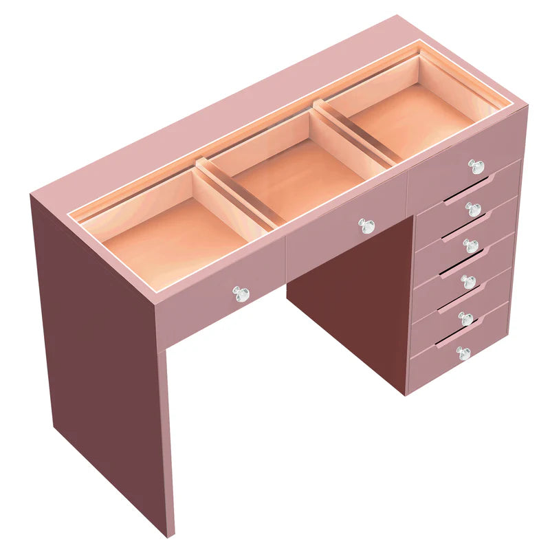 Pink Vanity Desk - 8 Storage Drawers
