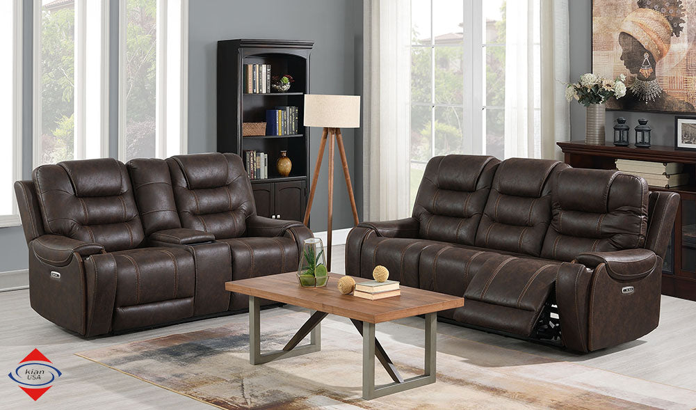 Sofa and Loveseat Power Recliner with USB Ports 2pc Brown
