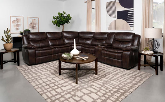 Upholstered Power Reclining Sectional Sofa Brown