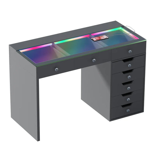 Black  Vanity Desk - 8 Storage Drawers