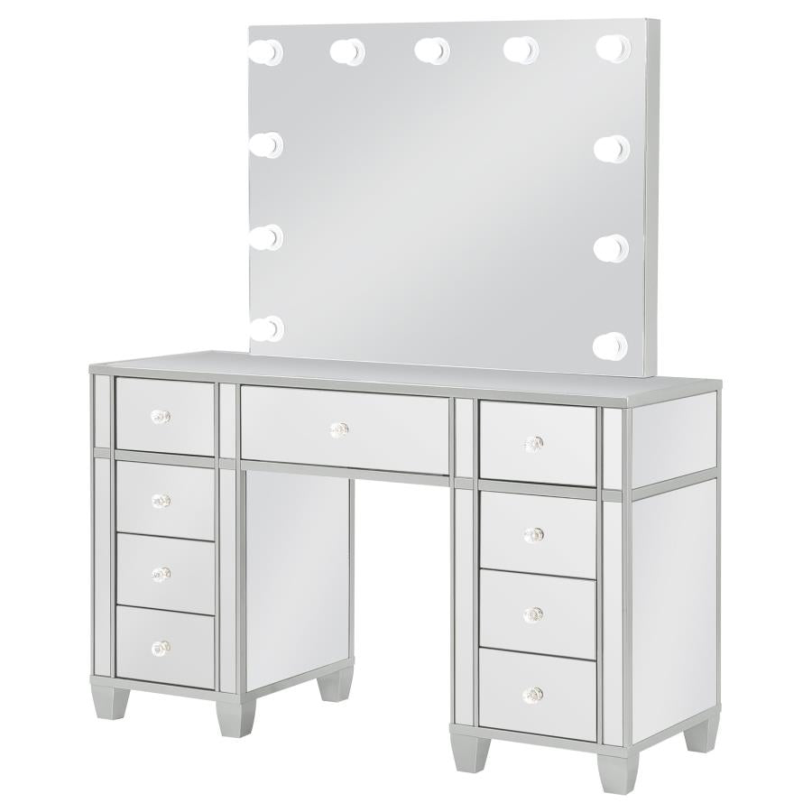 Vanity Set with Lighting Metallic Silver