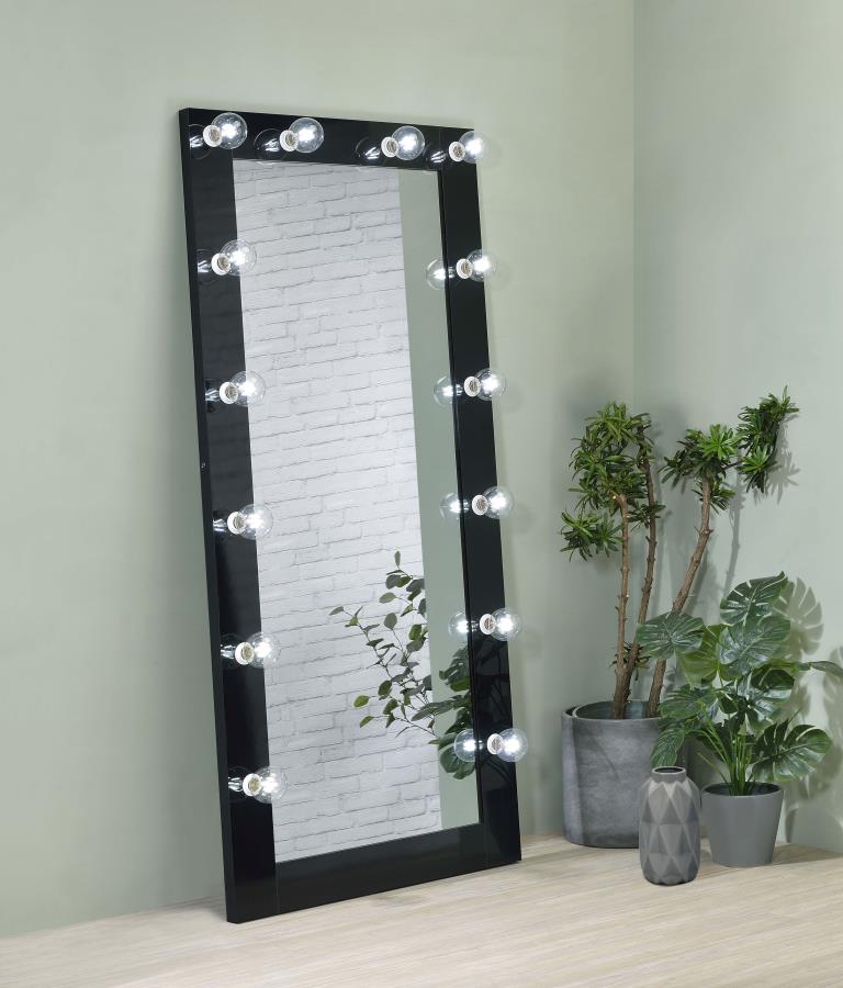 32 x 71 Inch Floor Mirror LED Lighting Black Gloss