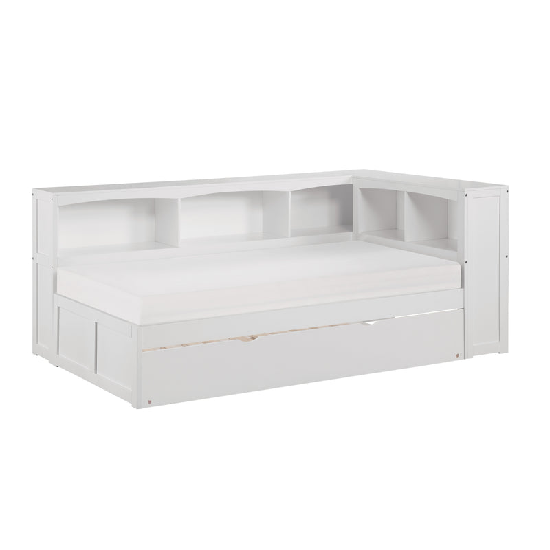 Galen-(4) Twin Bookcase Corner Platform Bed with Twin Trundle image