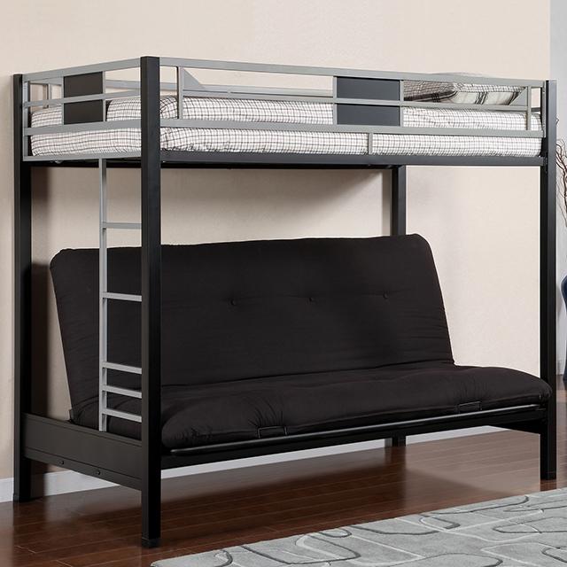 Clifton Silver/Gun Metal Twin Size Loft Bed w/ Futon Base