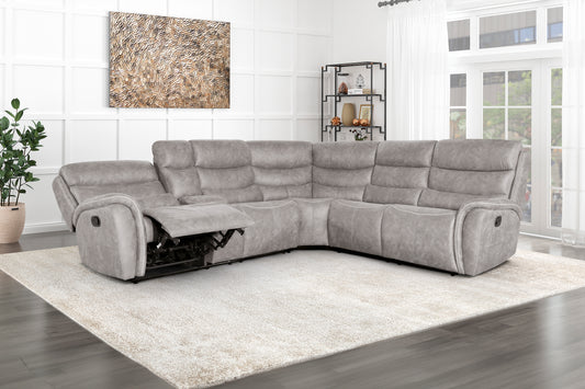 Sectional in Gray. Crafted with plush suede-like softness( Available in Power Reclining )